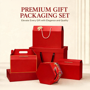 Ensemble de boîtes cadeaux rigides rouges de qualité supérieure avec poignée, impression UV, logo personnalisé, emballage pour cadeaux et artisanat - Product Image 1