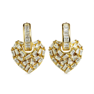 Orecchini Pendenti a Cuore in Oro E3549 con Zirconi Taglio Smeraldo, Gioielli da Donna alla Moda per Feste, Stile Trendy - Product Image 1