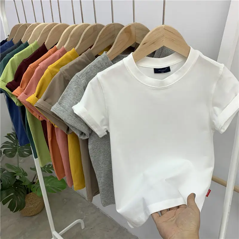 Camiseta branca para crianças, camiseta branca para bebês personalizada de manga curta