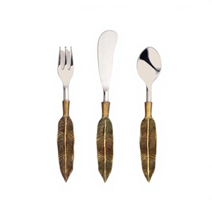Juego de cuchara y tenedor de acero inoxidable con mango hecho a mano pulido dorado con mango de diseño de rama único, cubiertos de lujo para el hogar - Product Image 4