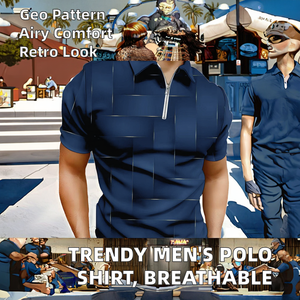 Chemise Homme Tendance Vintage Style Européen et Américain en Tissu Tricoté 100% Polyester à Motif Géométrique Manches Courtes Boutonnée - Product Image 2