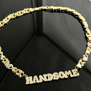 Collana Personalizzata con Nome in Diamanti, Lettere a Bolla in Acciaio Inossidabile Placcato Oro 18k con Catena Orsetto per Feste - Product Image 6