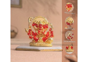 <b>Gold</b> Plated Panchmukhi Hanuman <b>Statue</b> with Orange Enamel Hindu Religious Idol Decorative Home Temple Decor Gift Handicraft - Product Image 6