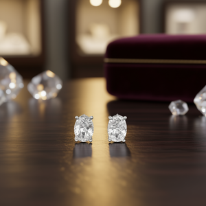 Pendientes de Diamantes de Corte Ovalado en Oro Blanco sobre Cobre con Engaste de Garras, Estilo Clásico, Joyería Fina Unisex E1498 - Product Image 2