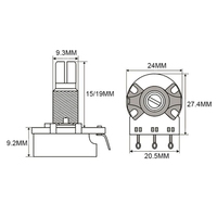 Potentiomètre rotatif à film de carbone Bonens RV2410 250K/500K, axe métallique rond de 24 mm, pour guitare électrique