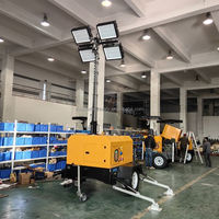 Tour d'éclairage mobile diesel compacte et portable de 7 mètres avec tige de levage hydraulique montée sur remorque