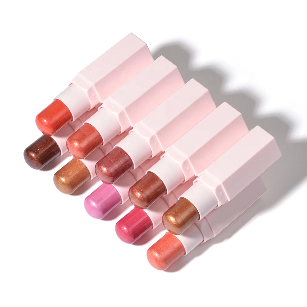 Высокое качество оптовая продажа изготовленным на заказ логосом 10 видов цветов веганских материалов частная этикетка для нанесения хайлайтера и короткая ручка розовый крем румяна Stick