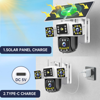 Caméra de sécurité solaire 4G extérieure 360° 9MP 3 objectifs °   Caméra sans fil PTZ avec 2 panneaux solaires, vision nocturne, caméra CCTV pour ferme