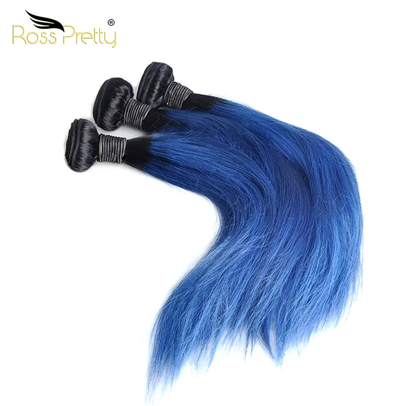 Cuticle aligned weaves 1b blue red ombre two tone color straight virgin bundles extensions brazilian human hair