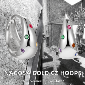 Pendientes de Aro Geométricos Gruesos de Plata de Ley 925 con Baño de Oro Vermeil de 18K y Circonitas Cúbicas de Colores para Mujer, de Nagosa, Ideales para Bodas y Fiestas - Product Image 2