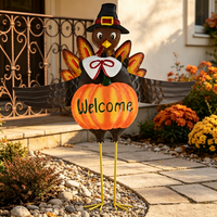Décoration de jardin en métal pour l'automne : Citrouille, dinde, récolte d'automne, Thanksgiving, décoration de pelouse