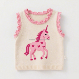 <span class=keywords><strong>Chaleco</strong></span> de punto con patrón bonito personalizado con ribete de volantes, pieza de capas de moda para niñas, suéter sin mangas de Jacquard de diseñador diario - Product Image 3