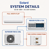 Climatiseur Solaire Certifié CE 30000 BTU Hybride DC Inverter Mural Split Refroidissement Chauffage 80-380V AC 110-240V R32 Usage Domestique US