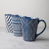 Tasse en céramique bleue profonde créative de 500ml en relief grande capacité tasse filaire domestique pour lait et café pour les fêtes
