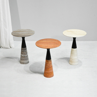 Table d'appoint moderne en travertin naturel, table d'appoint ronde en marbre, piédestal conique, table basse d'appoint pour salon