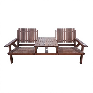 TACASA Durable Outdoor Solid Wood Double <b>Garden</b> <b>Bench</b> <b>with</b> Center <b>Table</b> for Patio, Courtyard, Villa & Farmhouse - Product Image 3