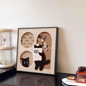 Art mural encadré, impression de chat de dessin animé, cadre noir, toile à l'huile rectangulaire, peinture décorative pour salon et chambre à coucher - Product Image 1