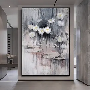 Vincent Monet lirio de agua de lujo Vertical Floral reproducción clásica decoración de pared sin marco 3D blanco y negro gris pintado a mano