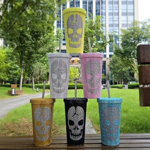 การออกแบบใหม่Bling Rhinestoneคริสตัลโครงกระดูกผีหน้าแก้วRhinestone Tumblerพร้อมฟางRhinestoneถ้วย - Product Image 2