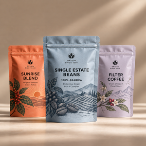 Sacs d'emballage pour café imprimés sur mesure, sachets à fond plat avec fermeture éclair, sacs en plastique pour grains et poudre - Product Image 2