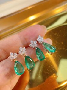 Xinfly Hot Sale Solid 18K Gold Natural <b>Emerald</b> <b>Stud</b> Earrings AU750 Fine Jewelry Daily Wear Ready to Ship - Product Image 3