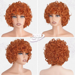 Perruque synthétique courte bouclée - Rouge orange doux transparent, style <span class=keywords><strong>disco</strong></span> des années 70, <span class=keywords><strong>afro</strong></span> bouclé, Halloween, cosplay, densité 180%, perte quotidienne - Product Image 2