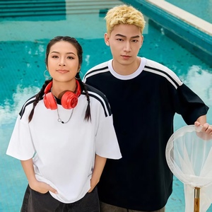 เสื้อยืดเสื้อยืดคอกลมแขนสั้นสำหรับผู้ชายเสื้อยืดคอตตอนเปิดไหล่ตกสีพรีเมียม - Product Image 1