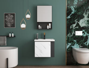 Mueble de tocador de baño de aluminio de espacio grueso con lavabo de cerámica Espejo inteligente LED Cierre suave y fácil de limpiar para uso en <span class=keywords><strong>apartamentos</strong></span> - Product Image 3