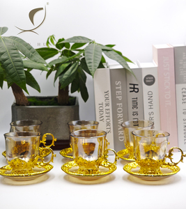 2025 nuovo arrivo di alta qualità placcato oro ceramica tè tazza di caffè set di lusso ispirato turco caffè Espresso in vita tazze di vetro - Product Image 6