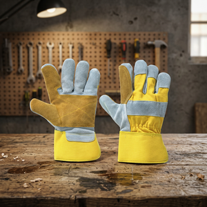 Guantes de construcción de cuero partido, doble Palma, naranja - Product Image 2