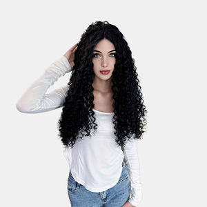 <span class=keywords><strong>Peluca</strong></span> <span class=keywords><strong>de</strong></span> Encaje Frontal Negra Estilo Africano - <span class=keywords><strong>Peluca</strong></span> Larga Sintética con Rizos Kinky para Mujer, Encaje Transparente, Alta Calidad, Colores Personalizables - Product Image 2