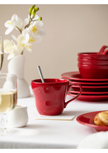Cuencos rojos de cerámica, juego de vajilla de boda, vajilla festiva bajo esmalte rojo para regalos de Navidad y boda - Product Image 5