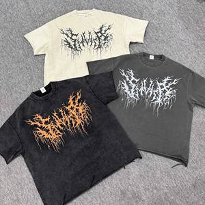 Vintage Asit Yıkama Tişört Sokak Modası Tişört Özel Büyük Beden Erkek Yıpranmış Kenarlı Tişört - Product Image 1