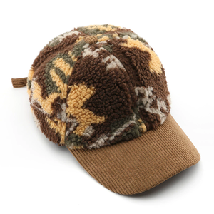 Adjustable Corduroy Brim Faux Lamb Wool Warm Baseball Cap Unisex Plush Camouflage <b>Winter</b> Baseball Caps - Product Image 1