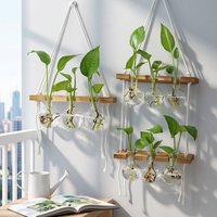 Nouveau style de terrarium suspendu en verre transparent à double étage pour la décoration intérieure, vases hydroponiques en verre et en cristal, vase mural en tube à essai