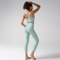 Damen Yoga-Set: Sport-BH & Leggings für Fitness, Laufen, Cross-Back, High Waist, Po-Lifting, Gebürstet, Ganzjährig