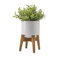 Décoration d'intérieur, pot de plante moderne en céramique blanche, petit pot pour cactus avec support en bambou, support en bois, fabricant