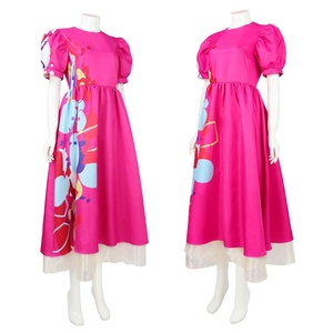 Vestido Midi Rosa Intenso con Mangas Abullonadas para Mujer, Vestido Largo con Estampado Abstracto Colorido, <span class=keywords><strong>Disfraz</strong></span> Elegante para Halloween, Carnaval, Fiesta de Disfraces - Product Image 3