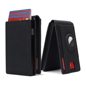 Portefeuilles pliants de luxe minimalistes en cuir véritable avec porte-cartes escamotable et support pour AirTag - Product Image 1