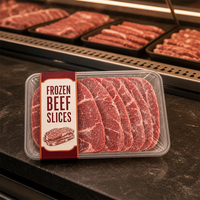 Étiquettes d'emballage personnalisées pour tranches de bœuf congelées |   Autocollants imprimés en rouleau pour barquettes à viande |   Impression d'étiquettes alimentaires OEM