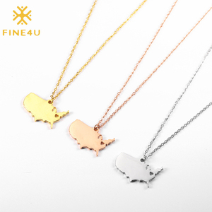 Colgante de acero inoxidable chapado en oro de 18k, collar con bandera de los Estados Unidos, mapa de países de EE. UU. - Product Image 1