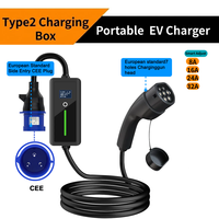 Nouveau chargeur EV portable intelligent Type 2 32A 7KW Prise CEE bleue IP66 Étanche Courant réglable pour voiture électrique Niveau 2