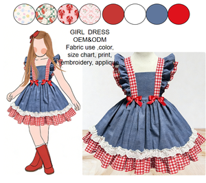Abito Rustico Blu Stile Cowgirl per Bambine, Stile Lolita in Denim con Pizzo Traforato, Colletto Quadrato, Linea ad A, Lunghezza al Ginocchio, <span class=keywords><strong>Stampa</strong></span> Estiva - Product Image 1