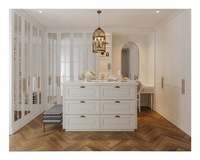 Nouveau personnalisé rétro laque chambre placard armoire de rangement en bois garde-robe porte en verre et bureau de maquillage