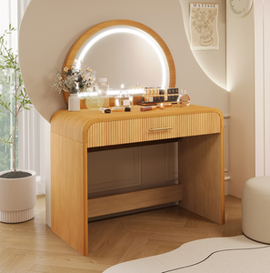 Modern Vanity Table with Touch Screen Lighted Mirror MDF Panel <b>Dressing</b> Table with Drawer for Bedroom Hotel & Living Room - Product Image 1