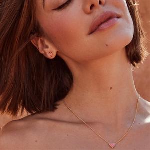 Collana Personalizzata all'Ingrosso con Catena a Corda in Ottone e <span class=keywords><strong>Argento</strong></span> a Lunghezza Regolabile Placcata Oro 14K con Cristallo di Quarzo Rosa Pietra Naturale a Cuore - Product Image 5