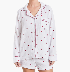 Set in due pezzi <span class=keywords><strong>pigiama</strong></span> con motivo a cuore di Natale da donna Set a maniche lunghe con elastico in vita Shorts abbigliamento da notte da donna in cotone - Product Image 1