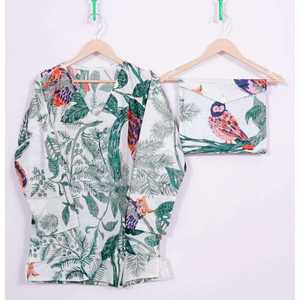 Ensemble de pyjama 2 pièces en satin 100 % coton imprimé à la main, taille élastique, manches longues, respirant, prix de gros - Product Image 1