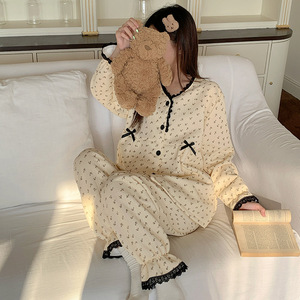 Conjunto de Pijama de Invierno 2026 para Mujer, Camisón Largo Doble con Encaje, Cuello en V, Capa de Algodón Aireado, Cálido y Cómodo, 250g - Product Image 2