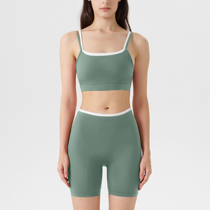 Conjunto Deportivo JY, Nuevo, Top Deportivo con <span class=keywords><strong>Tirantes</strong></span> y Rayas Blancas en Contraste, Shorts de Tres Piezas, Traje de Yoga para Mujer - Product Image 2